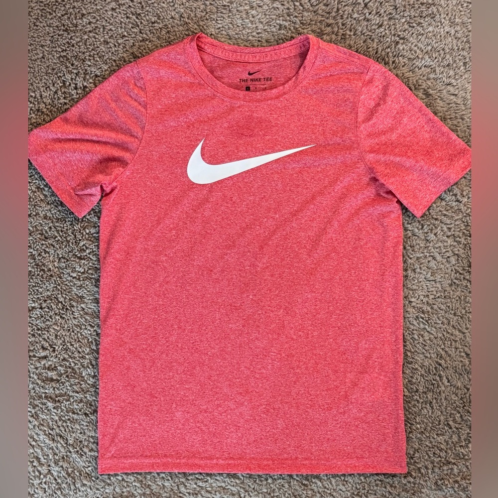Nike Kids Large Heathered Red T-Shirt with White Swoosh